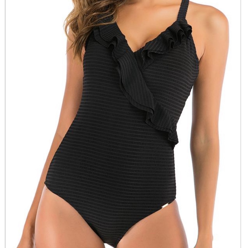 Black One Piece Ruffle Swimsuit